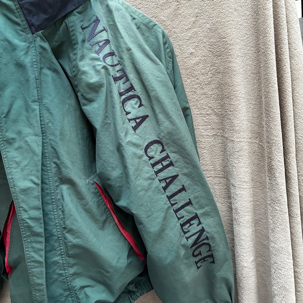 Vintage Nautica Challenge J-Class Sailing Jacket Green/Red Size L 1990s Preppy - Picture 4 of 14